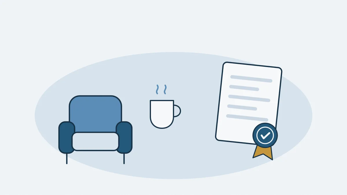 Un fauteuil, une tasse et une attestation
