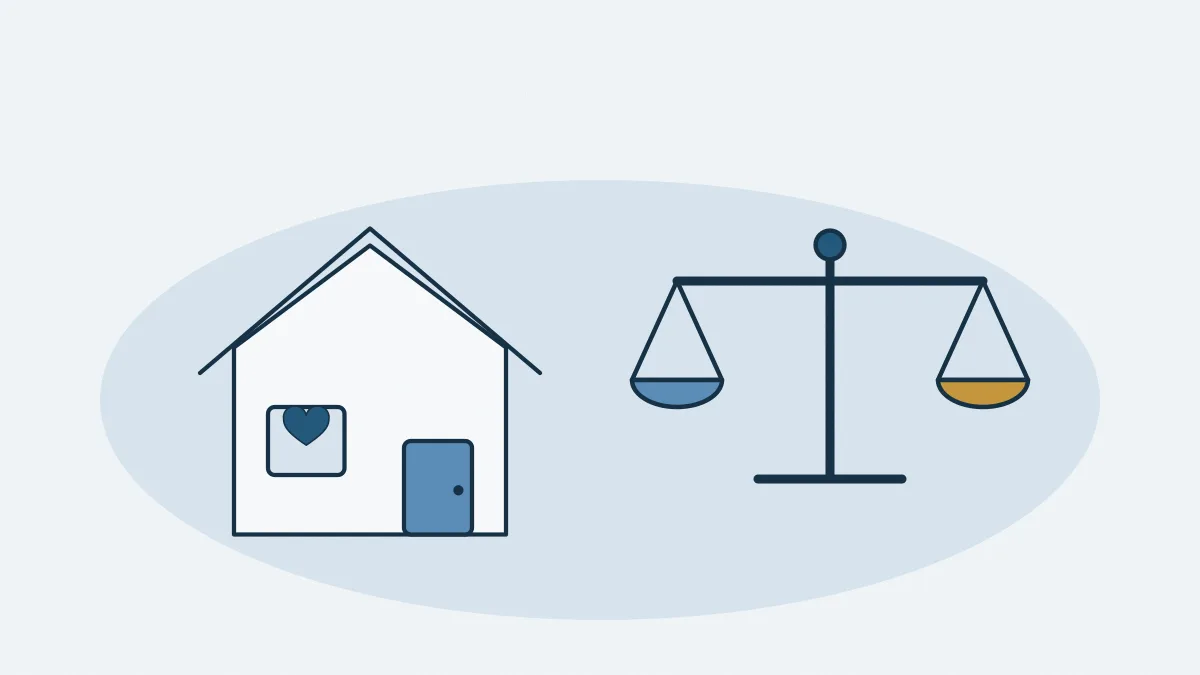 Une maison et une balance qui compare deux plateaux