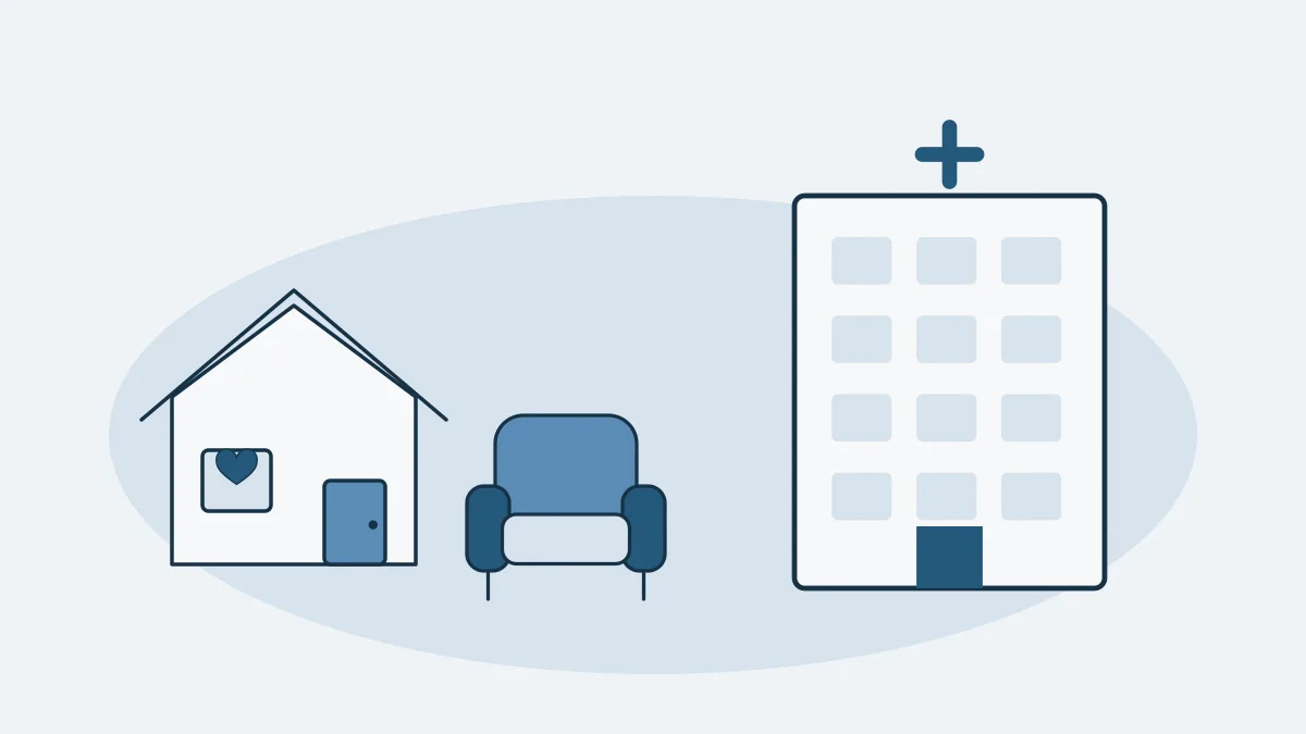 Une maison, un fauteuil et la façade d'un établissement de formation