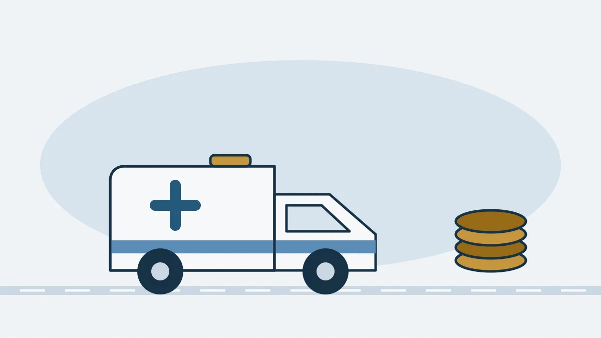 Une ambulance sur la route et une pile de pièces