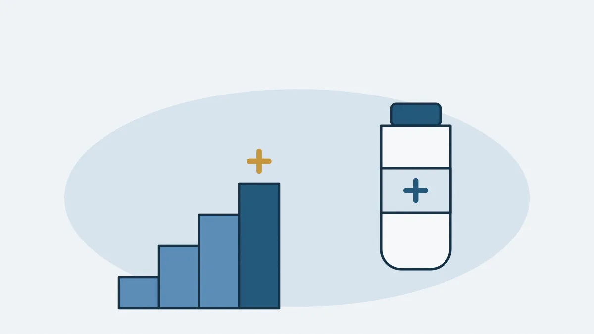 Un escalier de marches bleues et un flacon de pharmacie