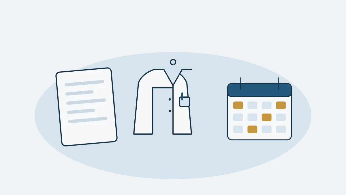 Un document à signer, une blouse et un calendrier