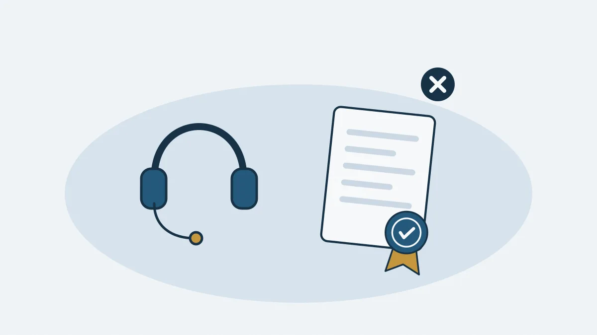 Un casque téléphonique et un diplôme barré d'une croix